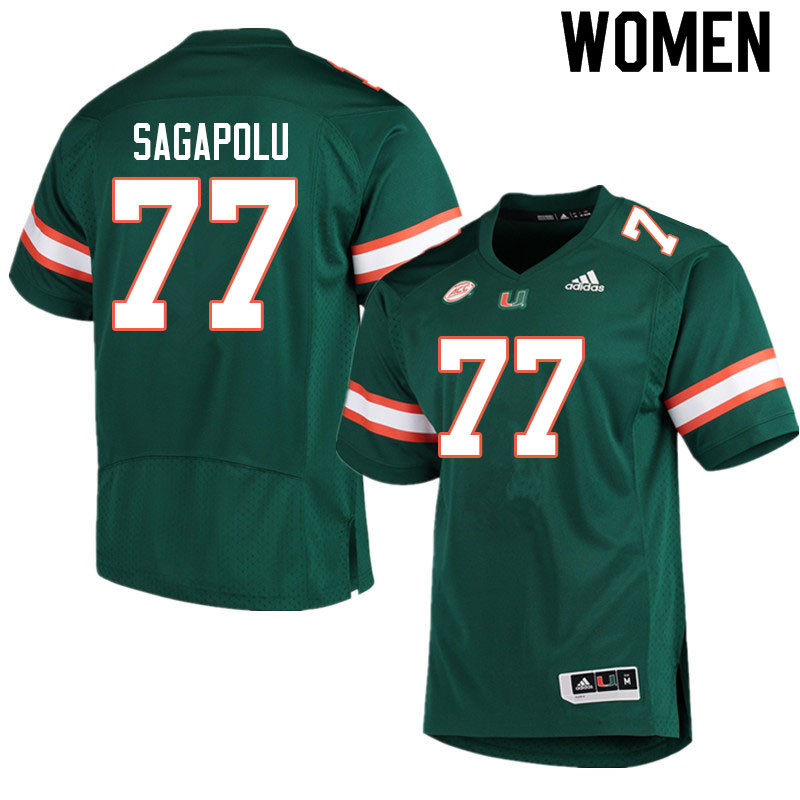 Women #77 Logan Sagapolu Miami Hurricanes College Football Jerseys Sale-Green